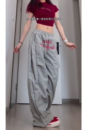 Vintage Pleated Curved Knife Work Pants for Women, Loose Wide-Leg Hip-Hop Street Style Casual Trousers, Y2K Fashion