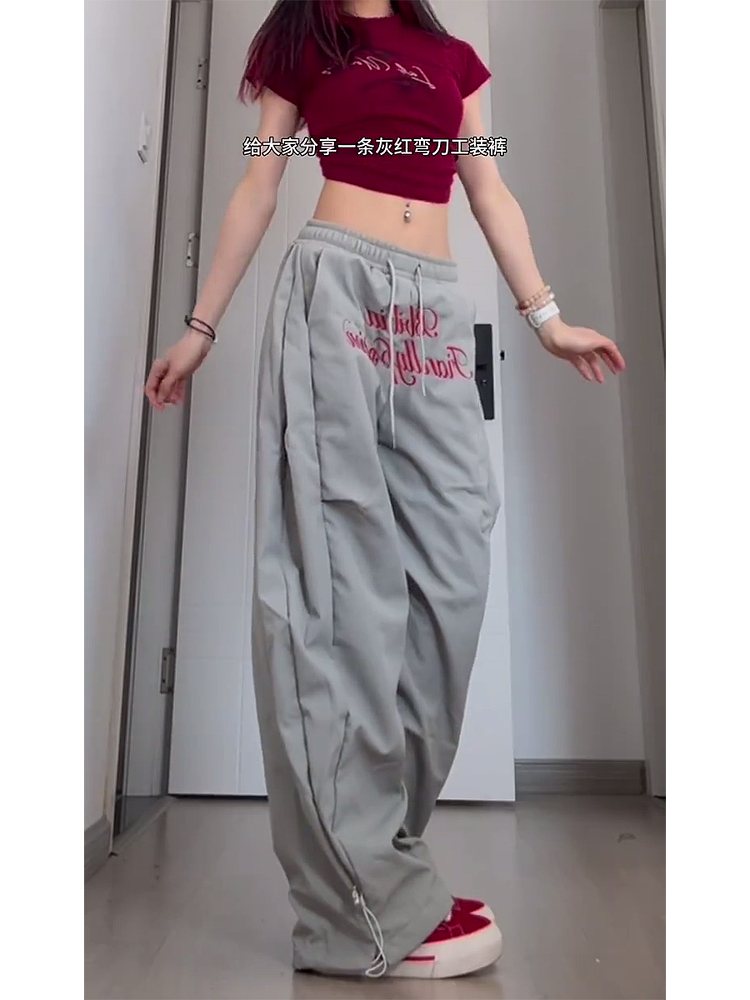 Vintage Pleated Curved Knife Work Pants for Women, Loose Wide-Leg Hip-Hop Street Style Casual Trousers, Y2K Fashion Vintage Pleated Curved Knife Work Pants for Women, Loose Wide-Leg Hip-Hop Street Style Casual Trousers, Y2K Fashion