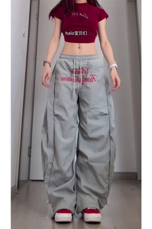 Vintage Pleated Curved Knife Work Pants for Women, Loose Wide-Leg Hip-Hop Street Style Casual Trousers, Y2K Fashion