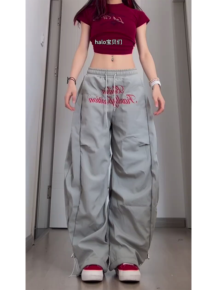 Vintage Pleated Curved Knife Work Pants for Women, Loose Wide-Leg Hip-Hop Street Style Casual Trousers, Y2K Fashion Vintage Pleated Curved Knife Work Pants for Women, Loose Wide-Leg Hip-Hop Street Style Casual Trousers, Y2K Fashion