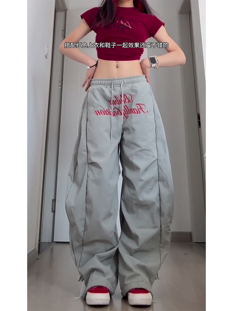 Vintage Pleated Curved Knife Work Pants for Women, Loose Wide-Leg Hip-Hop Street Style Casual Trousers, Y2K Fashion Vintage Pleated Curved Knife Work Pants for Women, Loose Wide-Leg Hip-Hop Street Style Casual Trousers, Y2K Fashion