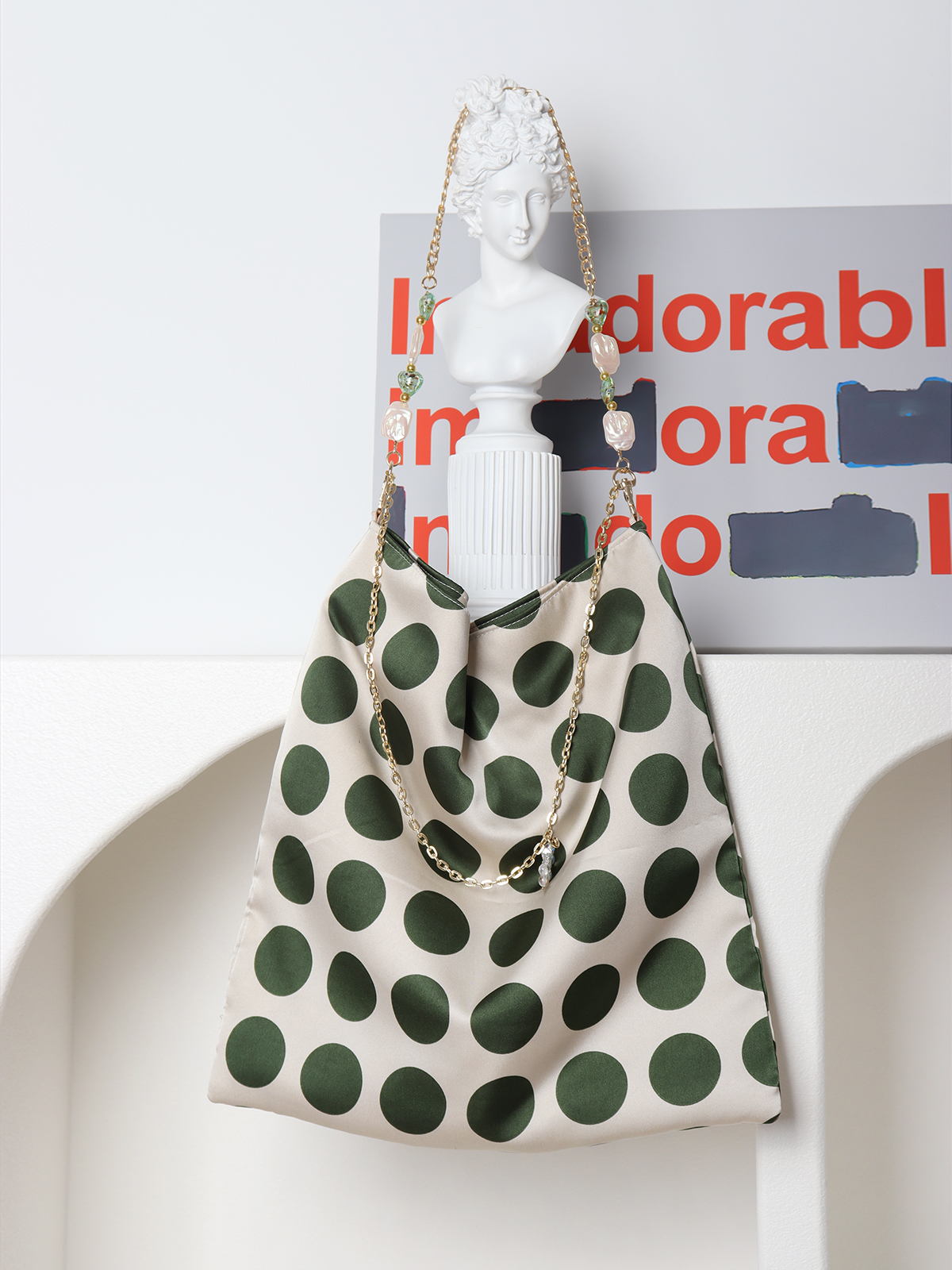 Vintage Polka Dot Rose Shoulder Bag for Women, High-Quality Faux Silk Tote, Chinese Style Niche Design Vintage Polka Dot Rose Shoulder Bag for Women, High-Quality Faux Silk Tote, Chinese Style Niche Design