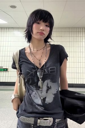 Vintage Portrait Print Shoulder T-Shirt for Women - Short Sleeve Slim Fit Summer Top in American Style