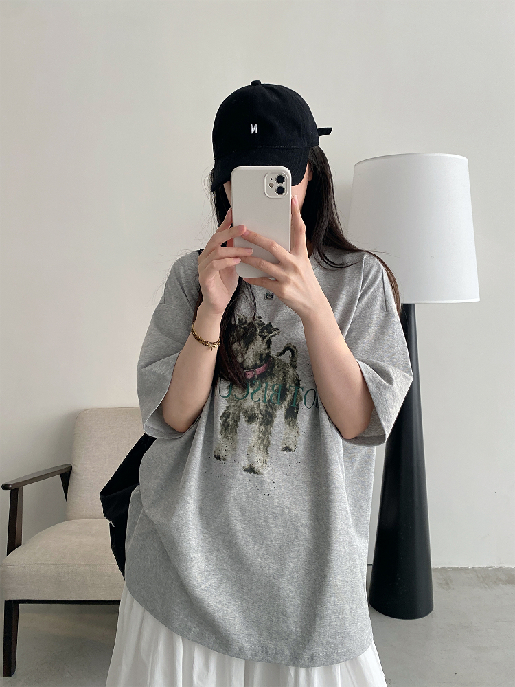 Vintage Printed Short Sleeve T-Shirt for Women - Summer Loose Cartoon Top in Sun Grapefruit Careless Snow Design Vintage Printed Short Sleeve T-Shirt for Women - Summer Loose Cartoon Top in Sun Grapefruit Careless Snow Design