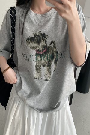 Vintage Printed Short Sleeve T-Shirt for Women - Summer Loose Cartoon Top in Sun Grapefruit Careless Snow Design