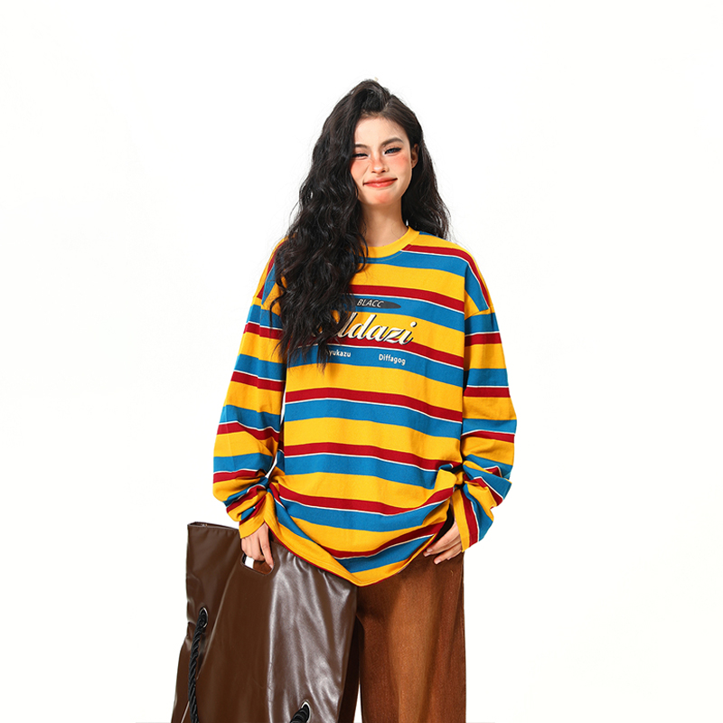 Vintage Rainbow Striped Short Sleeve T-Shirt for Women - Color Block Loose Fit Summer Top, 90s Inspired Fashion