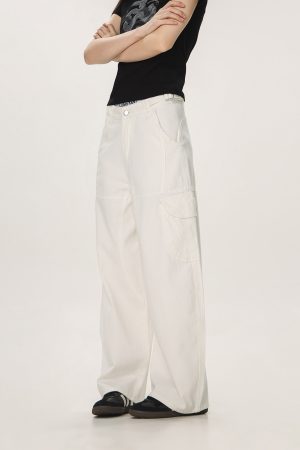 Vintage Red Casual Work Pants for Men and Women - Unisex Loose Straight Leg Design with Slightly Flared Style