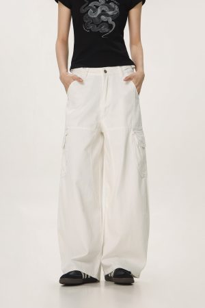 Vintage Red Casual Work Pants for Men and Women - Unisex Loose Straight Leg Design with Slightly Flared Style