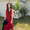 Vintage Red Chiffon Dress - Slim Fit V-Neck, High Waist, Elegant Long Floor-Length Dress for Summer Vacation