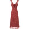 Vintage Red Floral Elegant V-Neck Long Dress for Women - French Style Holiday Dress 2025 Summer Fashion