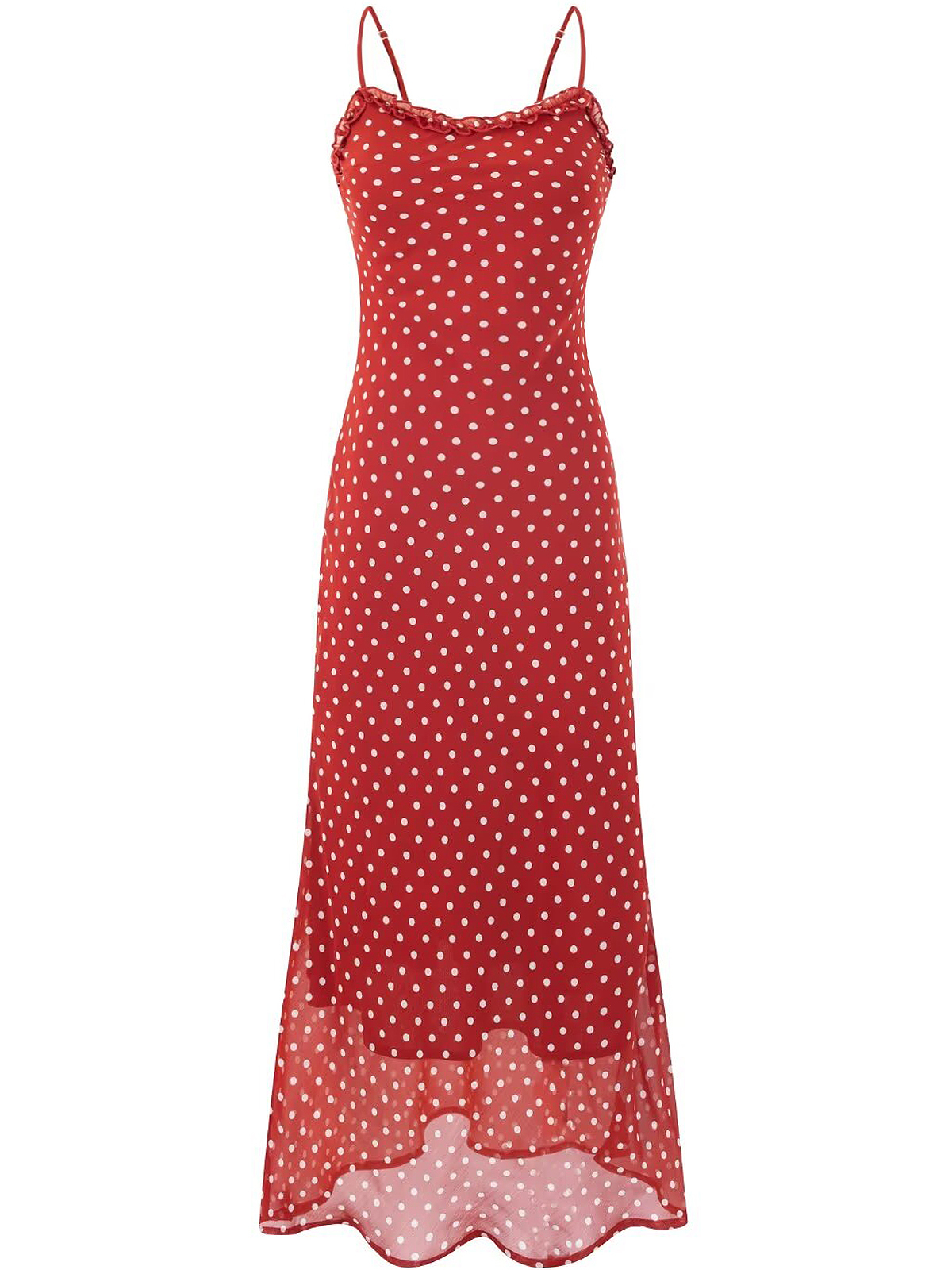 Vintage Red Polka Dot Long Strap Dress for Women - French Style Summer 2025 Fashion, Perfect for 90s and Y2K Inspired Looks Vintage Red Polka Dot Long Strap Dress for Women - French Style Summer 2025 Fashion, Perfect for 90s and Y2K Inspired Looks
