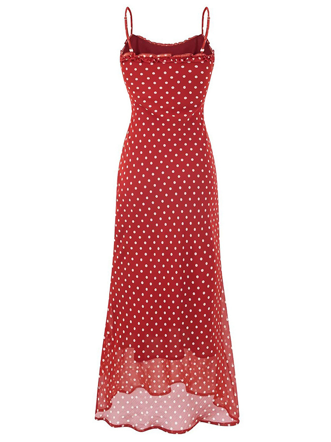 Vintage Red Polka Dot Long Strap Dress for Women - French Style Summer 2025 Fashion, Perfect for 90s and Y2K Inspired Looks Vintage Red Polka Dot Long Strap Dress for Women - French Style Summer 2025 Fashion, Perfect for 90s and Y2K Inspired Looks