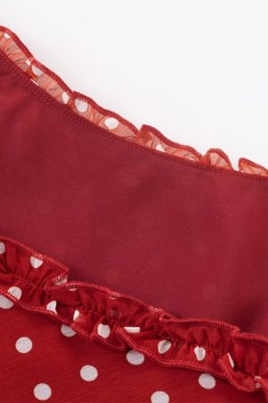 Vintage Red Polka Dot Long Strap Dress for Women - French Style Summer 2025 Fashion, Perfect for 90s and Y2K Inspired Looks