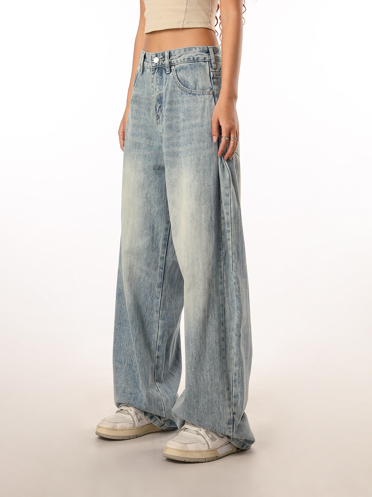 Vintage Retro Distressed Denim Pants for Men and Women - Loose Straight Leg Floor-Length Wide-Leg Style, Casual 90s Fashion Vintage Retro Distressed Denim Pants for Men and Women - Loose Straight Leg Floor-Length Wide-Leg Style, Casual 90s Fashion
