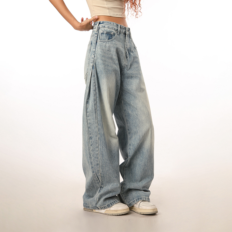 Vintage Retro Distressed Denim Pants for Men and Women - Loose Straight Leg Floor-Length Wide-Leg Style, Casual 90s Fashion Vintage Retro Distressed Denim Pants for Men and Women - Loose Straight Leg Floor-Length Wide-Leg Style, Casual 90s Fashion