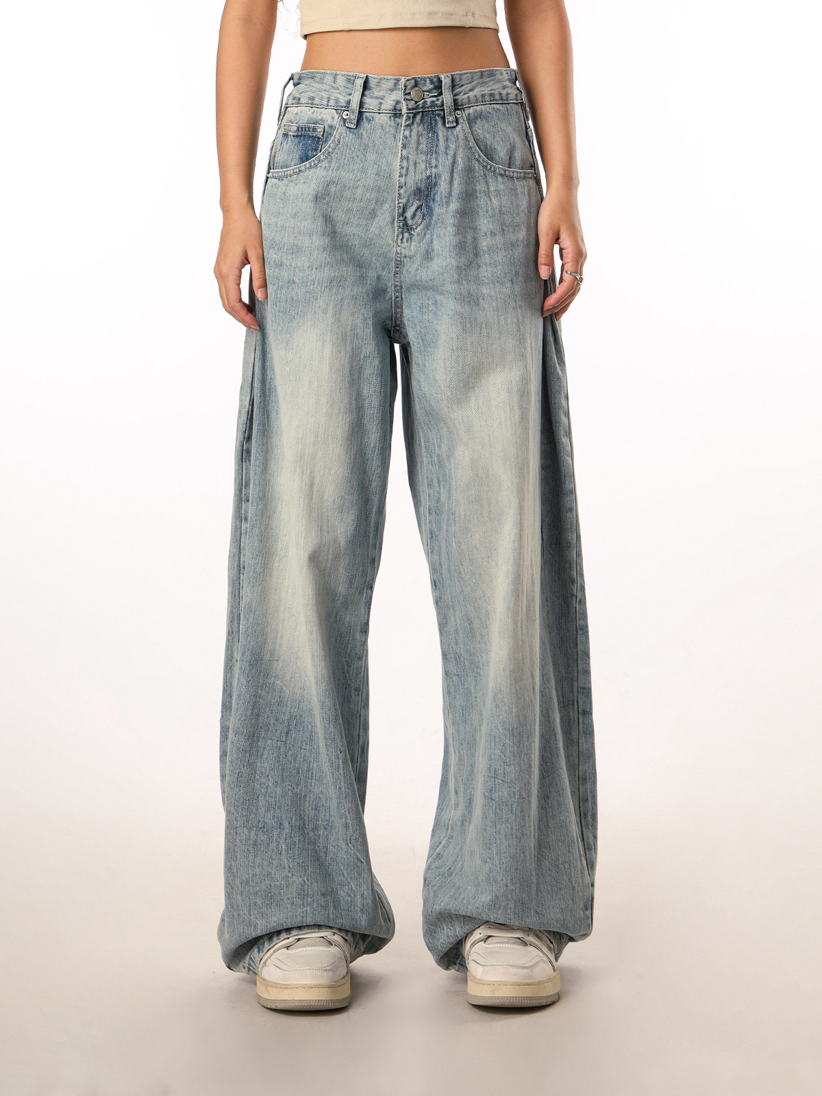 Vintage Retro Distressed Denim Pants for Men and Women - Loose Straight Leg Floor-Length Wide-Leg Style, Casual 90s Fashion Vintage Retro Distressed Denim Pants for Men and Women - Loose Straight Leg Floor-Length Wide-Leg Style, Casual 90s Fashion