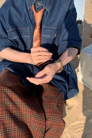 Vintage Retro Loose Short-Sleeve Denim Shirt for Couples - Handmade Washable Korean Style Half-Sleeve Top