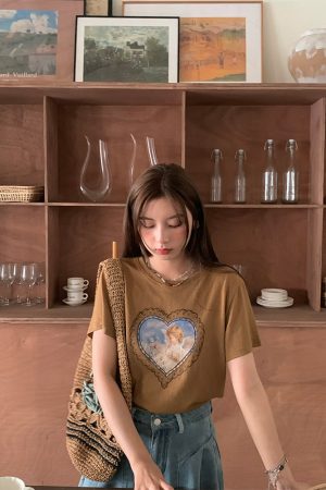 Vintage Retro Printed Short Sleeve T-Shirt for Women - Summer Thin Loose Round Neck Top, Y2K Style, Casual Fashion Essential