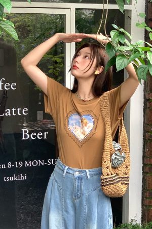 Vintage Retro Printed Short Sleeve T-Shirt for Women - Summer Thin Loose Round Neck Top, Y2K Style, Casual Fashion Essential