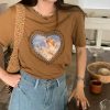 Vintage Retro Printed Short Sleeve T-Shirt for Women - Summer Thin Loose Round Neck Top, Y2K Style, Casual Fashion Essential