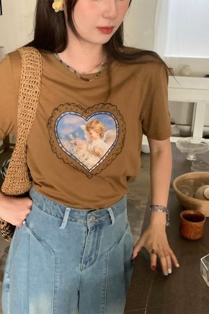 Vintage Retro Printed Short Sleeve T-Shirt for Women - Summer Thin Loose Round Neck Top, Y2K Style, Casual Fashion Essential