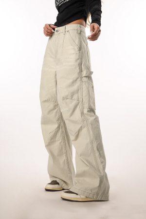 Vintage Ripped Work Pants for Women and Men - Straight Loose Wide-Leg Casual Flared Trousers - Retro 90s Style