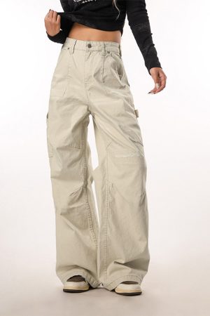 Vintage Ripped Work Pants for Women and Men - Straight Loose Wide-Leg Casual Flared Trousers - Retro 90s Style