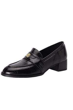 Vintage Roman-Style Camellia Pointed Loafers for Women - Chunky Heels, Slip-On Design, Y2K Fashion, Italian Corso Venezia Inspired
