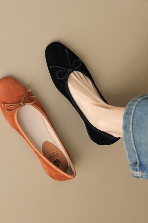 Vintage Sheepskin Moccasin Flat Shoes for Women â€“ Soft Sole Bow Ballet Design, Italian Style, Super Soft Comfort
