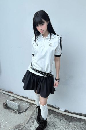 Vintage Short Sleeve Polo Shirt for Women - Summer Lapel College Style, Slim Fit Flattering Top, Trendy American Fashion