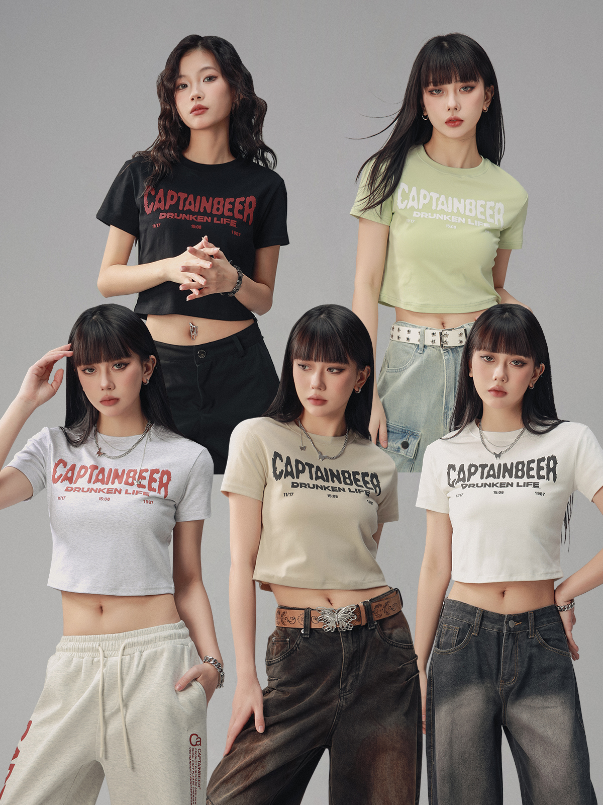 Vintage Slim Fit Cropped T-Shirt for Women - American Beer Team Captain Design, Summer Dance Style, Trendy Short Sleeve Top Vintage Slim Fit Cropped T-Shirt for Women - American Beer Team Captain Design, Summer Dance Style, Trendy Short Sleeve Top