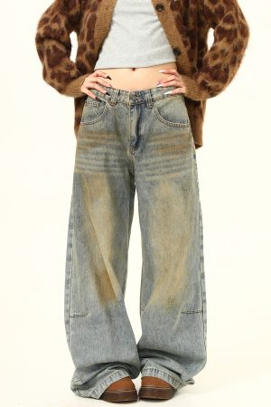 Vintage Straight-Leg Jeans for Men and Women - Dirty Wash Unisex American Retro Loose Wide-Leg Pants - Y2K Style Fashion