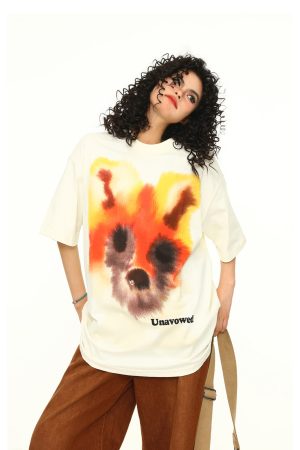 Vintage Street Graffiti Print Short Sleeve T-Shirt for Couples - Unisex Trendy 90s American Style Graphic Tee