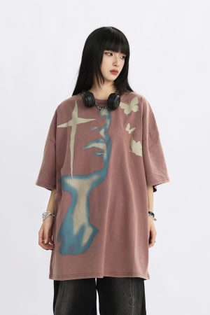 Vintage Street Portrait Printed Oversized T-Shirt for Men and Women | Unisex American Streetwear | 90s Inspired Loose Fit Tee