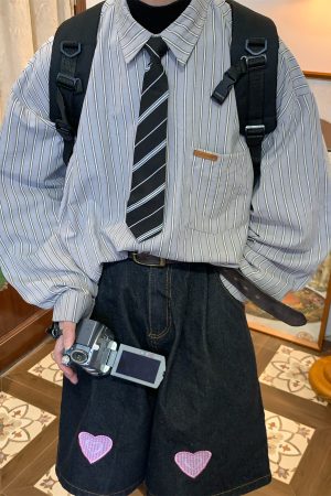 Vintage Striped Long Sleeve Shirt for Men and Women - Versatile Loose Fit Tie Top for Spring and Autumn, Y2K American Style