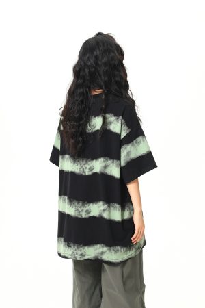 Vintage Striped Short Sleeve T-Shirt for Women - Loose Fit, Trendy Niche Design, Summer Style, Perfect for 90s & Y2K Looks