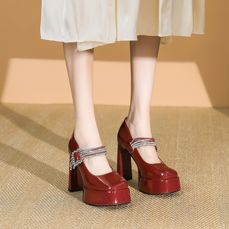 Vintage Style Mary Jane High Heels for Women - Chunky Square Toe, Rhinestone Detail, One-Strap, Waterproof Platform Shoes Vintage Style Mary Jane High Heels for Women - Chunky Square Toe, Rhinestone Detail, One-Strap, Waterproof Platform Shoes