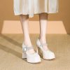 Vintage Style Mary Jane High Heels for Women - Chunky Square Toe, Rhinestone Detail, One-Strap, Waterproof Platform Shoes