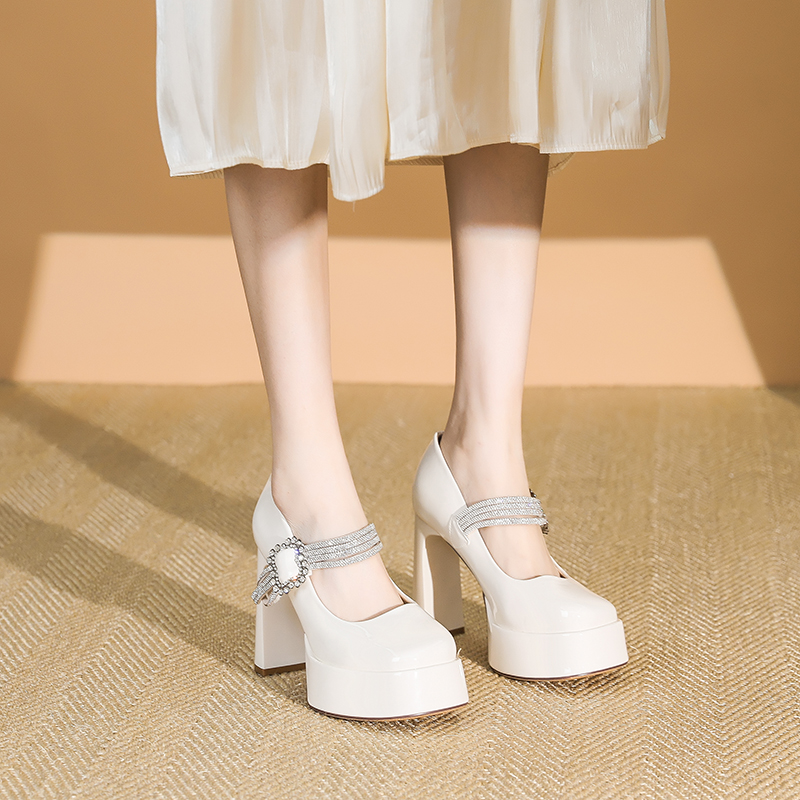 Vintage Style Mary Jane High Heels for Women - Chunky Square Toe, Rhinestone Detail, One-Strap, Waterproof Platform Shoes Vintage Style Mary Jane High Heels for Women - Chunky Square Toe, Rhinestone Detail, One-Strap, Waterproof Platform Shoes