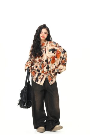 Vintage Style Oil Painting Short Sleeve Shirt for Women - Trendy Loose Fit Summer Top 2025, Boho Aesthetic Fashion