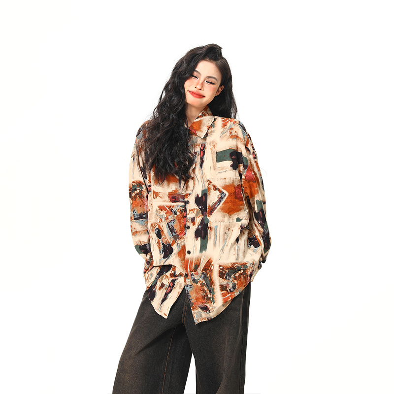 Vintage Style Oil Painting Short Sleeve Shirt for Women - Trendy Loose Fit Summer Top 2025, Boho Aesthetic Fashion Vintage Style Oil Painting Short Sleeve Shirt for Women - Trendy Loose Fit Summer Top 2025, Boho Aesthetic Fashion