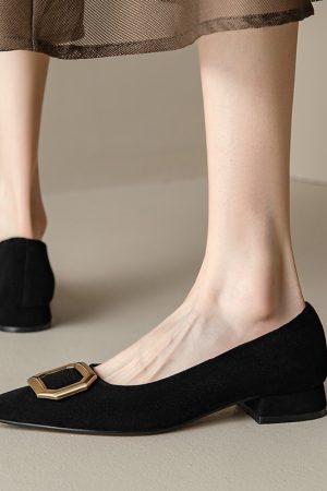 Vintage Suede Pointed Toe Chunky Heel Women's Shoes - Italian Style for Spring/Summer 2025