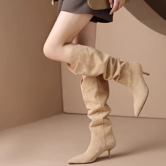 Vintage Suede Pointed Toe Western Cowboy Boots for Women - High Heels, Slouch Design, Y2K Inspired Fashion Footwear Vintage Suede Pointed Toe Western Cowboy Boots for Women - High Heels, Slouch Design, Y2K Inspired Fashion Footwear