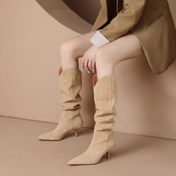 Vintage Suede Pointed Toe Western Cowboy Boots for Women - High Heels, Slouch Design, Y2K Inspired Fashion Footwear Vintage Suede Pointed Toe Western Cowboy Boots for Women - High Heels, Slouch Design, Y2K Inspired Fashion Footwear