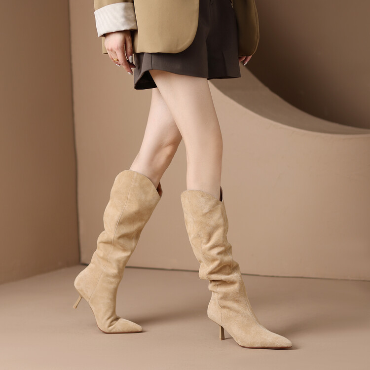 Vintage Suede Pointed Toe Western Cowboy Boots for Women - High Heels, Slouch Design, Y2K Inspired Fashion Footwear Vintage Suede Pointed Toe Western Cowboy Boots for Women - High Heels, Slouch Design, Y2K Inspired Fashion Footwear