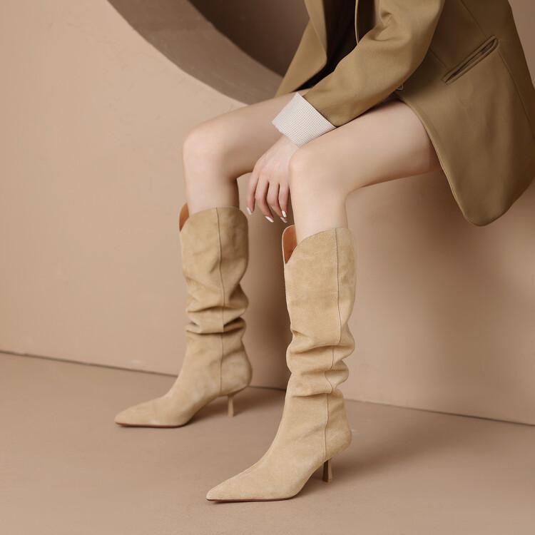 Vintage Suede Pointed Toe Western Cowboy Boots for Women - High Heels, Slouch Design, Y2K Inspired Fashion Footwear Vintage Suede Pointed Toe Western Cowboy Boots for Women - High Heels, Slouch Design, Y2K Inspired Fashion Footwear