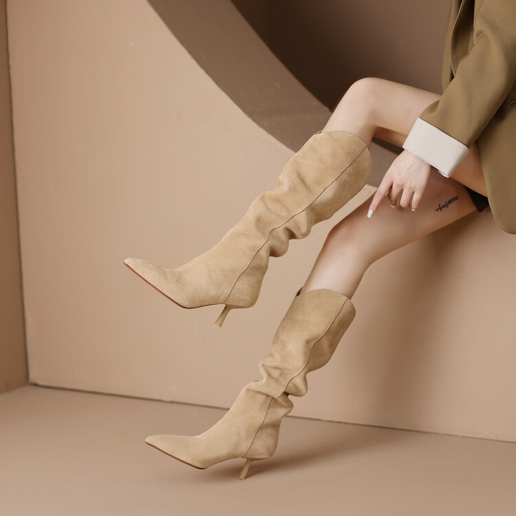 Vintage Suede Pointed Toe Western Cowboy Boots for Women - High Heels, Slouch Design, Y2K Inspired Fashion Footwear Vintage Suede Pointed Toe Western Cowboy Boots for Women - High Heels, Slouch Design, Y2K Inspired Fashion Footwear