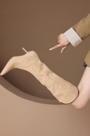 Vintage Suede Pointed Toe Western Cowboy Boots for Women - High Heels, Slouch Design, Y2K Inspired Fashion Footwear