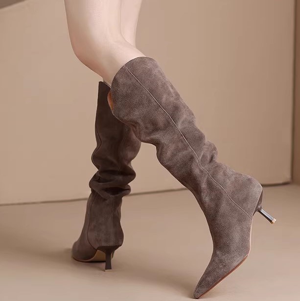 Vintage Suede Pointed Toe Western Cowboy Boots for Women - High Heels, Slouch Design, Y2K Inspired Fashion Footwear Vintage Suede Pointed Toe Western Cowboy Boots for Women - High Heels, Slouch Design, Y2K Inspired Fashion Footwear