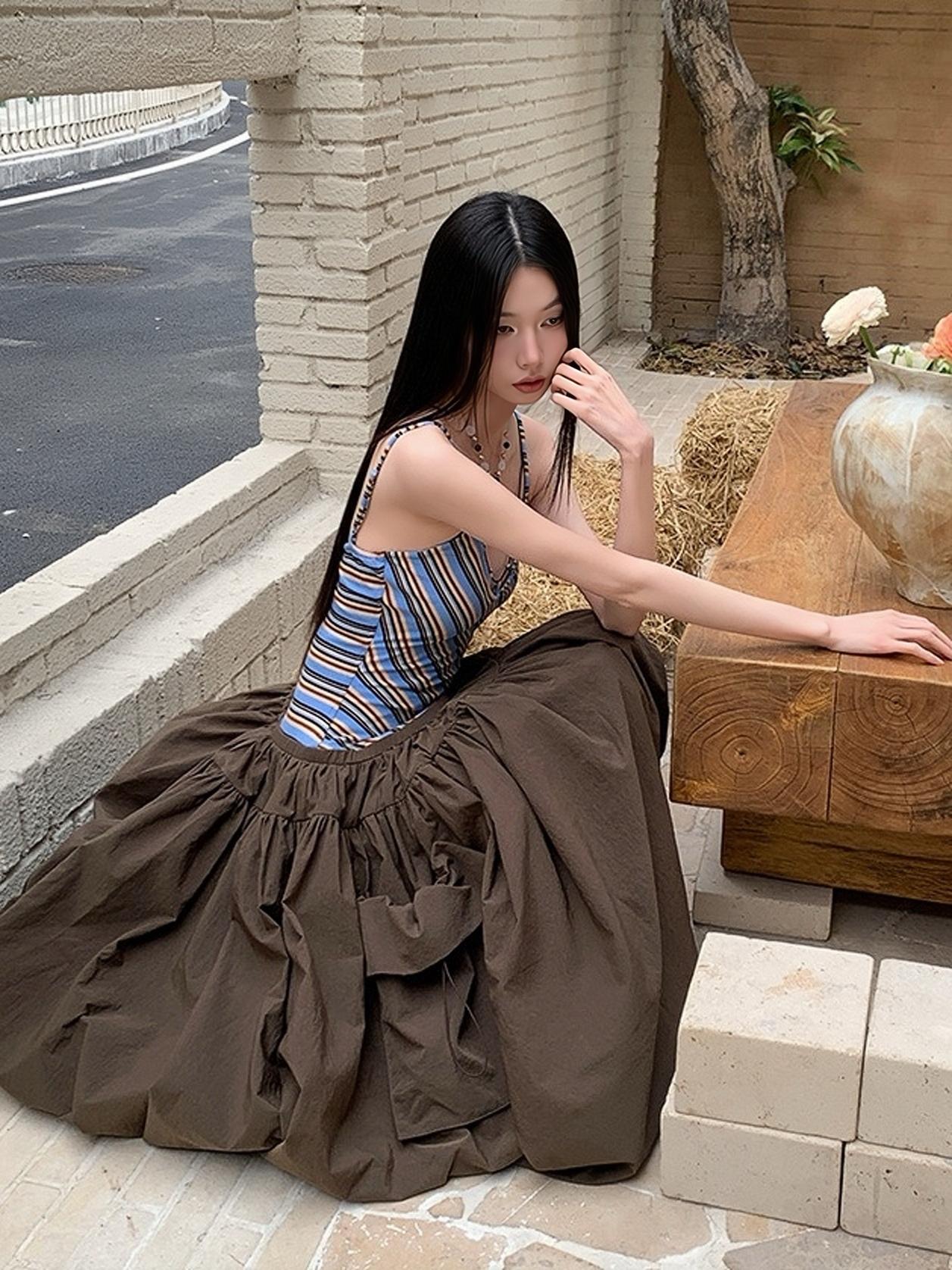 Vintage Summer Striped Spliced Design Faux Two-Piece Long Camisole Dress - Y2K Inspired Fashion Vintage Summer Striped Spliced Design Faux Two-Piece Long Camisole Dress - Y2K Inspired Fashion